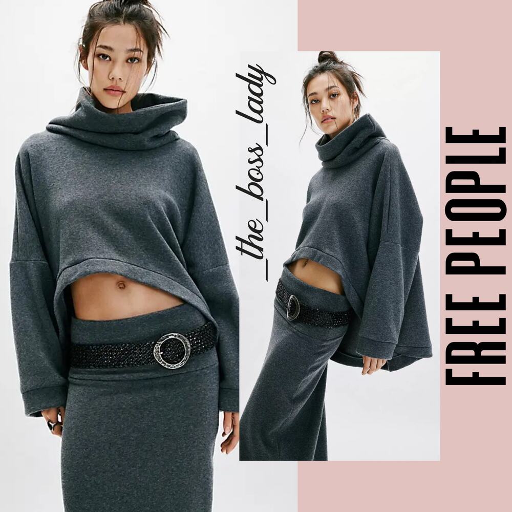 Free People set top and midi skirt co-ord matching set knit XS pull-on